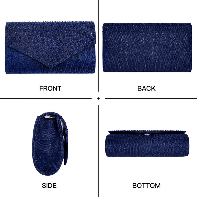 CurvChic Clutch Purses for Women Evening Bag Rhinestone Handbag Party Wedding Bridal Prom Purse Crossbody Shoulder Bag (Navy Blue) - Image 4